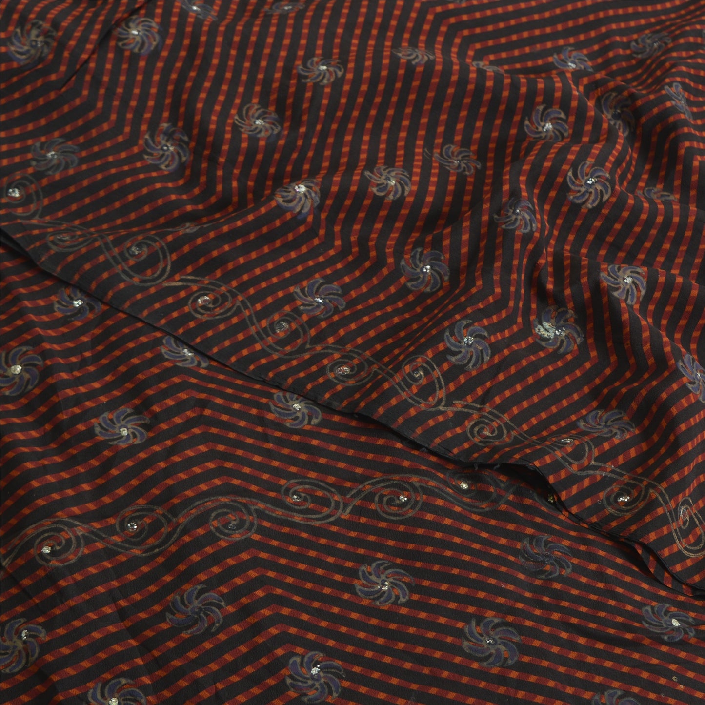 Сари Sanskriti Vintage, черное чистое креповое сари с блестками, 5 ярдов, ткань для рукоделия, устойчивая к истиранию