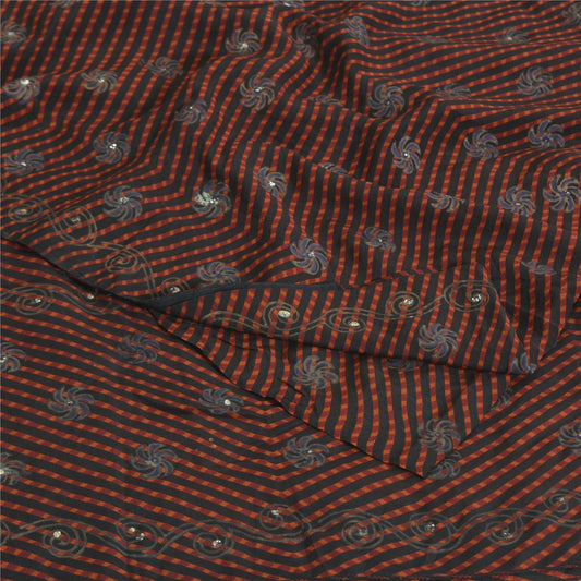 Sanskriti Vintage Sarees Black Pure Crepe Printed Sparkles Sari 5yd Craft Sustainable Fabric