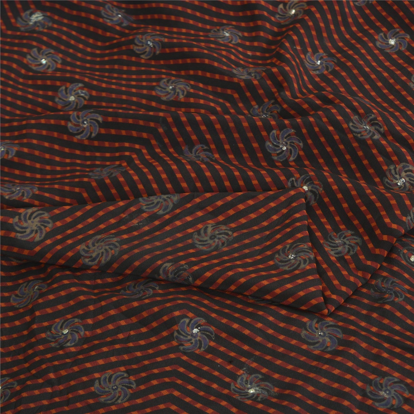 Сари Sanskriti Vintage, черное чистое креповое сари с блестками, 5 ярдов, ткань для рукоделия, устойчивая к истиранию