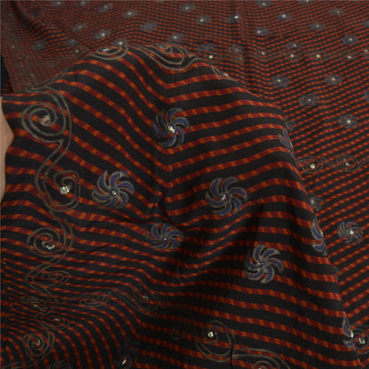 Сари Sanskriti Vintage, черное чистое креповое сари с блестками, 5 ярдов, ткань для рукоделия, устойчивая к истиранию