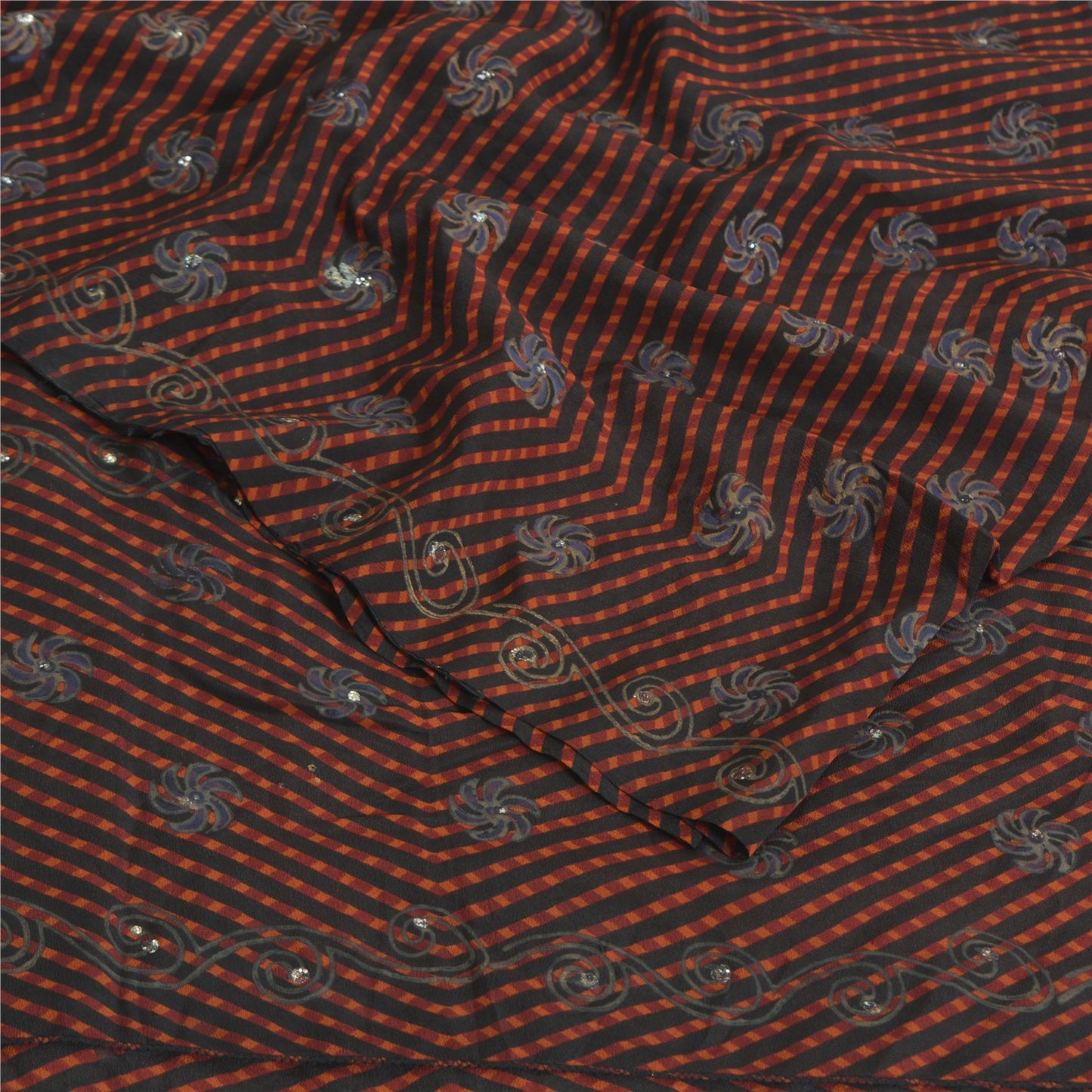 Сари Sanskriti Vintage, черное чистое креповое сари с блестками, 5 ярдов, ткань для рукоделия, устойчивая к истиранию