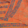 Sanskriti Vintage Sarees Orange/Blue Pure Crepe Printed Sari 5yd Craft Sustainable Fabric