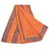 Sanskriti Vintage Sarees Orange/Blue Pure Crepe Printed Sari 5yd Craft Sustainable Fabric