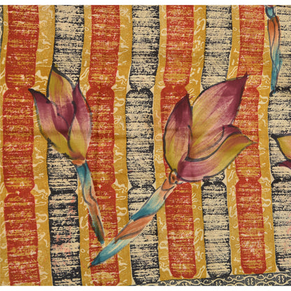 Сари Sanskriti Vintage, оранжевый, чистый крепированный шелк, напечатанное сари, 5 ярдов, ремесленная устойчивая ткань