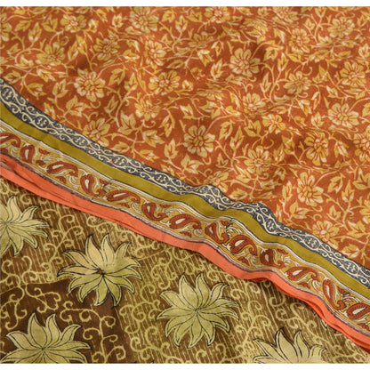 Сари Sanskriti Vintage, оранжевый, чистый крепированный шелк, напечатанное сари, 5 ярдов, ремесленная устойчивая ткань