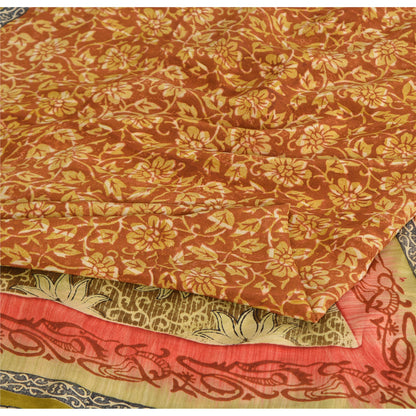 Сари Sanskriti Vintage, оранжевый, чистый крепированный шелк, напечатанное сари, 5 ярдов, ремесленная устойчивая ткань