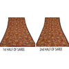 Sanskriti Vintage Sarees Rusty Orange Pure Crepe Printed Sari 5yd Craft Sustainable Fabric