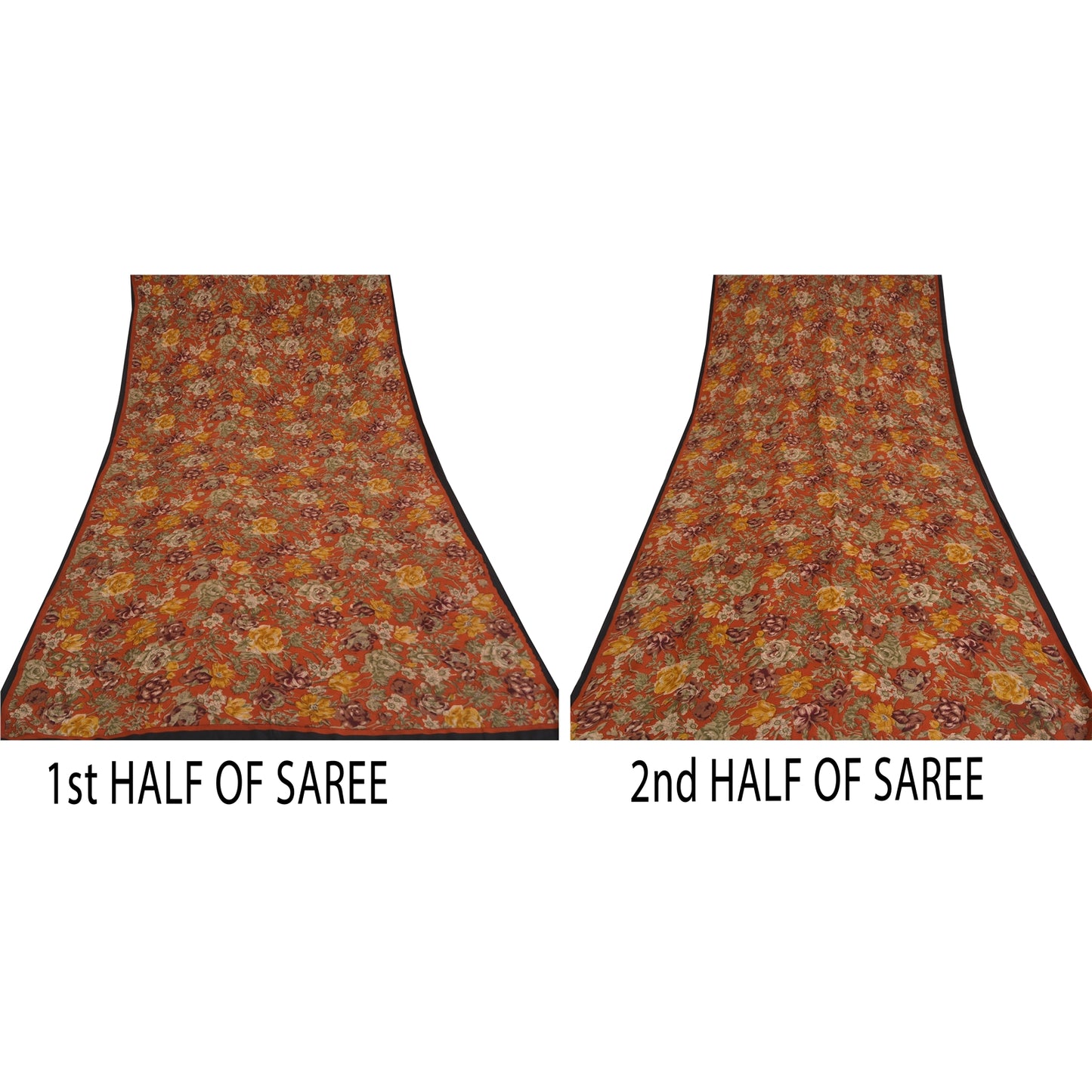 Sanskriti Vintage Sarees Rusty Orange Pure Crepe Printed Sari 5yd Craft Sustainable Fabric