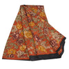 Sanskriti Vintage Sarees Rusty Orange Pure Crepe Printed Sari 5yd Craft Sustainable Fabric