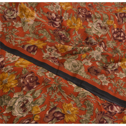 Sanskriti Vintage Sarees Rusty Orange Pure Crepe Printed Sari 5yd Craft Sustainable Fabric