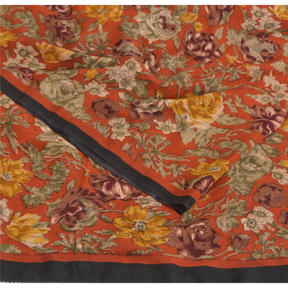 Sanskriti Vintage Sarees Rusty Orange Pure Crepe Printed Sari 5yd Craft Sustainable Fabric