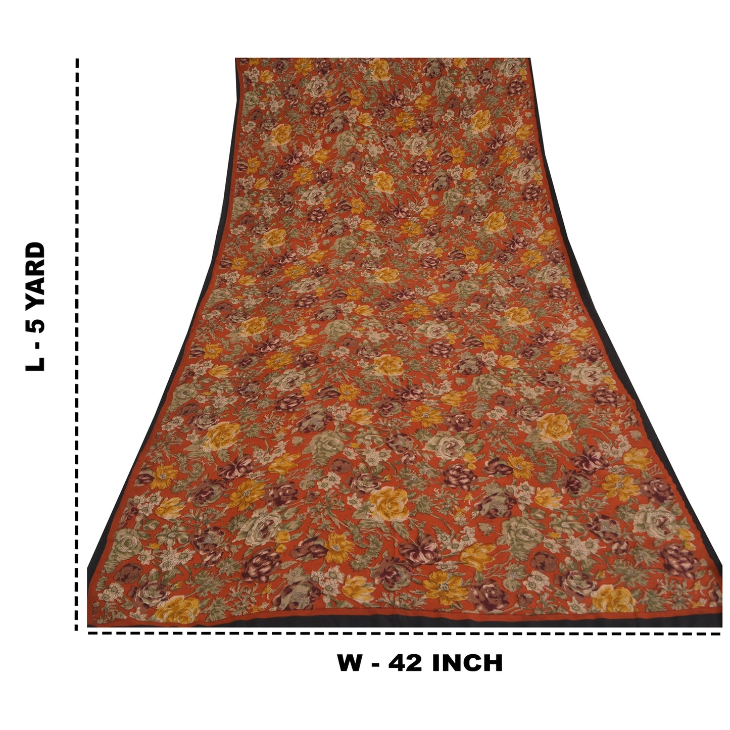 Sanskriti Vintage Sarees Rusty Orange Pure Crepe Printed Sari 5yd Craft Sustainable Fabric