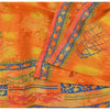 Sanskriti Vintage Sarees Orange Pure Crepe Silk Printed Sari 5yd Craft Sustainable Fabric