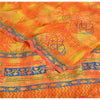 Sanskriti Vintage Sarees Orange Pure Crepe Silk Printed Sari 5yd Craft Sustainable Fabric