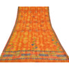 Sanskriti Vintage Sarees Orange Pure Crepe Silk Printed Sari 5yd Craft Sustainable Fabric