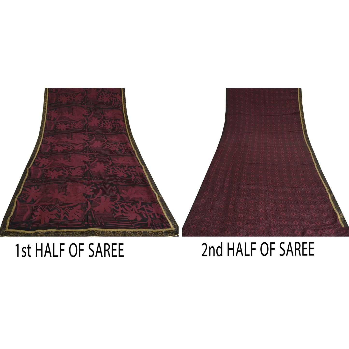 Sanskriti Vintage Sarees Purple/Black Pure Crepe Print Sari 5yd Craft Sustainable Fabric