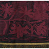 Sanskriti Vintage Sarees Purple/Black Pure Crepe Print Sari 5yd Craft Sustainable Fabric