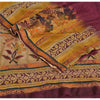 Sanskriti Vintage Sarees Purple Pure Crepe Printed Embroidered Sari 5yd Sustainable Fabric