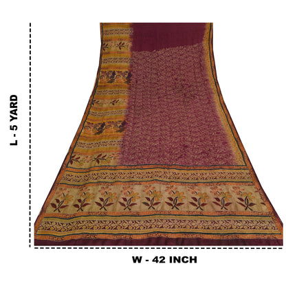 Sanskriti Vintage Sarees Purple Pure Crepe Printed Embroidered Sari 5yd Sustainable Fabric