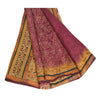 Sanskriti Vintage Sarees Purple Pure Crepe Printed Embroidered Sari 5yd Sustainable Fabric