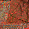 Sanskriti Vintage Sarees Red/Green Pure Crepe Silk Printed Sari 5yd Craft Sustainable Fabric
