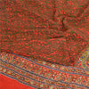 Sanskriti Vintage Sarees Red/Green Pure Crepe Silk Printed Sari 5yd Craft Sustainable Fabric