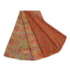Sanskriti Vintage Sarees Red/Green Pure Crepe Silk Printed Sari 5yd Craft Sustainable Fabric