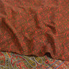 Sanskriti Vintage Sarees Red/Green Pure Crepe Silk Printed Sari 5yd Craft Sustainable Fabric