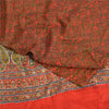 Sanskriti Vintage Sarees Red/Green Pure Crepe Silk Printed Sari 5yd Craft Sustainable Fabric