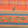 Sanskriti Vintage Sarees Orange/Peach Hand Beaded Pure Crepe Printed Sari Sustainable Fabric