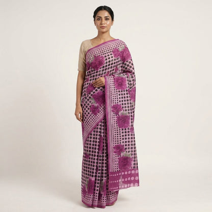 Sanskriti Vintage Saree Purple Pure Crepe Digital Printed Sari 5+Yd Craft Fabric