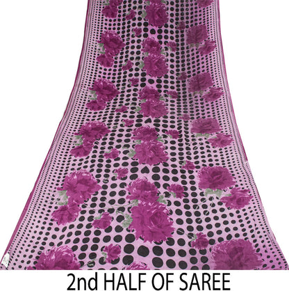 Sanskriti Vintage Saree Purple Pure Crepe Digital Printed Sari 5+Yd Craft Fabric