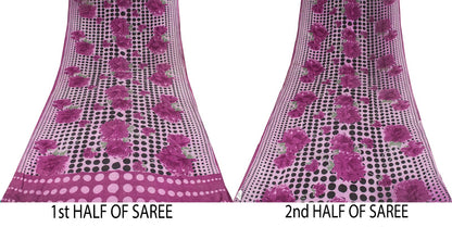 Sanskriti Vintage Saree Purple Pure Crepe Digital Printed Sari 5+Yd Craft Fabric
