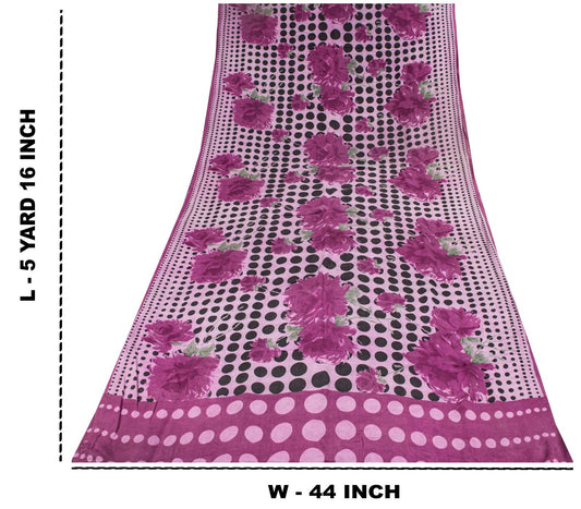 Sanskriti Vintage Saree Purple Pure Crepe Digital Printed Sari 5+Yd Craft Fabric