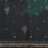 Sanskriti Vintage Sarees Black/Green Tie-Dye Hand Beaded Pure Crepe Sari Fabric
