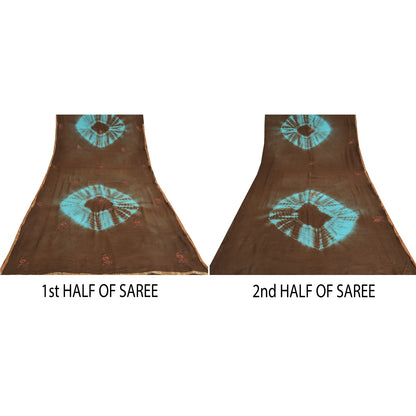Sanskriti Vintage Sarees Indisk Brun Tie-Dye Håndperlet Ren Crepe Sari Bæredygtigt Stof