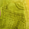 Sanskriti Vintage Sarees Yellow/Green Pure Crepe Silk Printed Sari 5yd Sustainable Fabric
