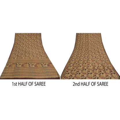 Sanskriti Vintage Sarees Multi Pure Crepe Hand Beaded Kantha Printed Sari Sustainable Fabric