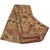 Sanskriti Vintage Sarees Multi Pure Crepe Hand Beaded Kantha Printed Sari Sustainable Fabric