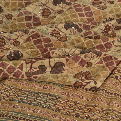 Sanskriti Vintage Sarees Multi Pure Crepe Hand Beaded Kantha Printed Sari Sustainable Fabric