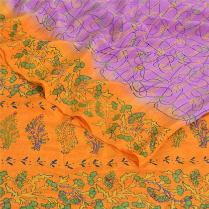 Санскритские винтажные сари фиолетовое/желтое чистое креповое сари с принтом 5 ярдов ткань для рукоделия из экологически чистой ткани