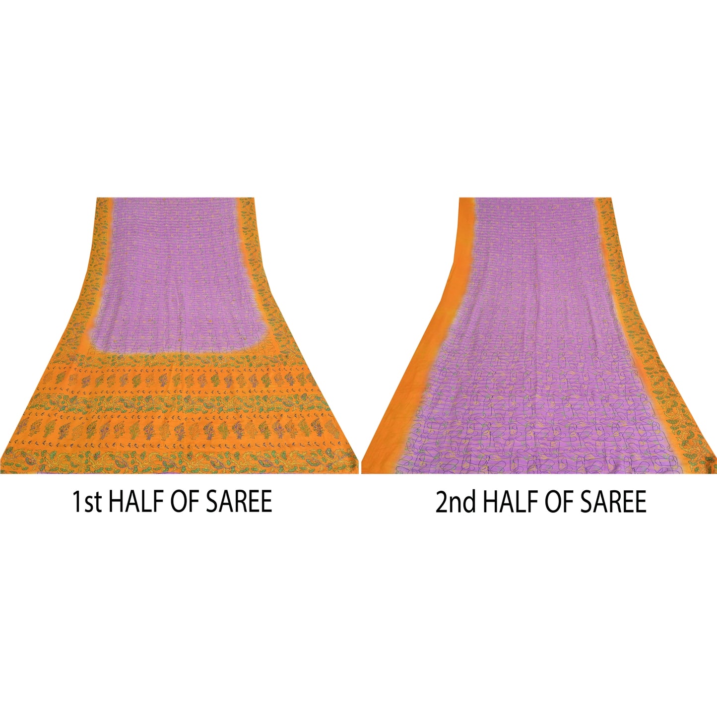 Санскритские винтажные сари фиолетовое/желтое чистое креповое сари с принтом 5 ярдов ткань для рукоделия из экологически чистой ткани
