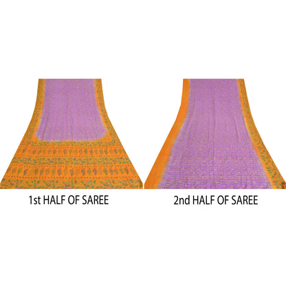 Санскритские винтажные сари фиолетовое/желтое чистое креповое сари с принтом 5 ярдов ткань для рукоделия из экологически чистой ткани