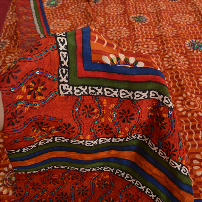 Сари из чистого крепа с бисером ручной работы, оранжевое сари с принтом, 5 ярдов, устойчивая ткань