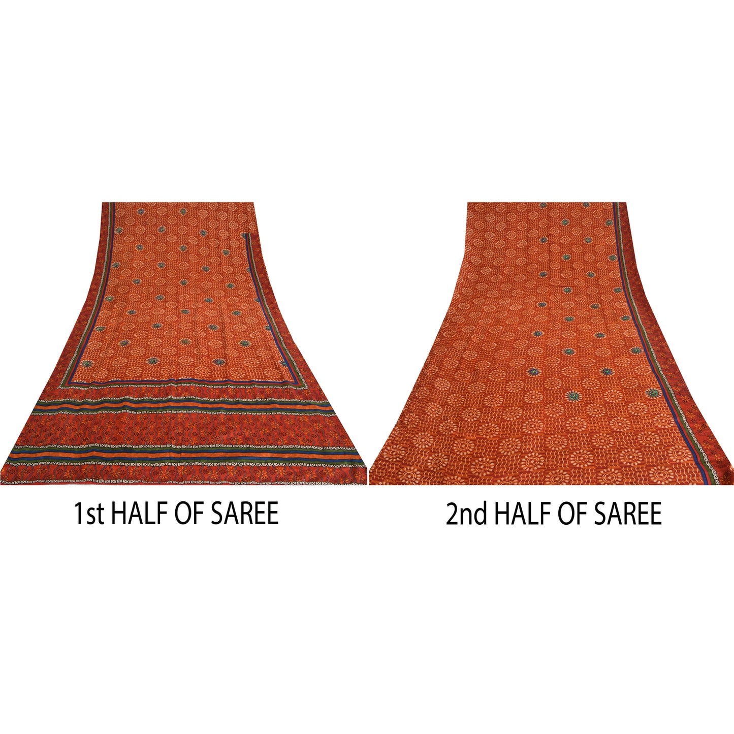 Сари из чистого крепа с бисером ручной работы, оранжевое сари с принтом, 5 ярдов, устойчивая ткань