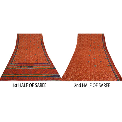 Сари из чистого крепа с бисером ручной работы, оранжевое сари с принтом, 5 ярдов, устойчивая ткань