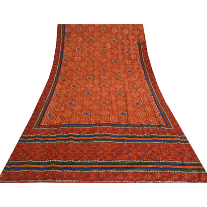 Сари из чистого крепа с бисером ручной работы, оранжевое сари с принтом, 5 ярдов, устойчивая ткань