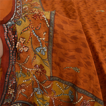 Санскритские винтажные сари шафрановый чистый креп с ручной вышивкой напечатанное сари устойчивая ткань