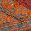 Sanskriti Vintage Sarees Red/Orange Hand Embroidery Print Pure Crepe Sari Sustainable Fabric
