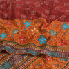 Sanskriti Vintage Sarees Red/Orange Hand Embroidery Print Pure Crepe Sari Sustainable Fabric